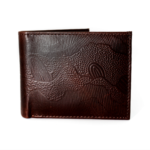 Dark Brown Mens Leather Wallet Etched Aboriginal artwork