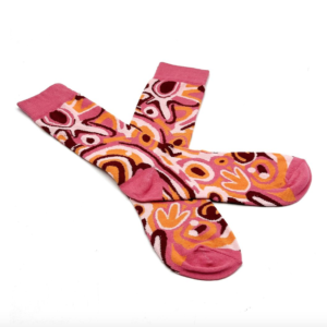 Pink Aboriginal art socks womens